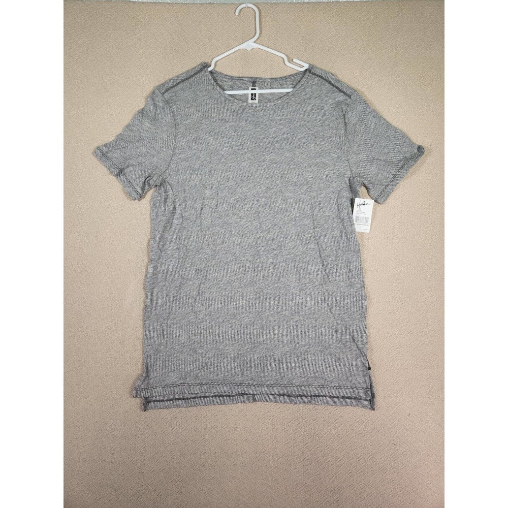 Howe Shirt Mens Large L Round Neck‎ Striped Gray Cotton Stretch Modern NWT